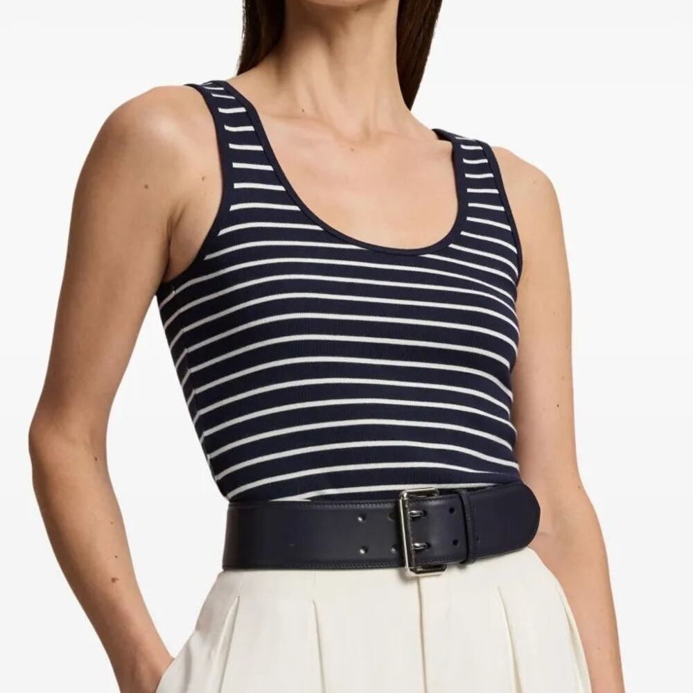 Ralph Lauren Long Line Ribbed Tank Top Blue White Stripes Nautical Womens Large